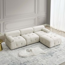 Modular Sectional Sofa, DIY Couch w/ Ottoman, Beige Velvet - £556.82 GBP