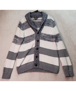 Express Cardigan Sweater Womens Medium Blue White Striped V Neck Button ... - $27.50 CAD