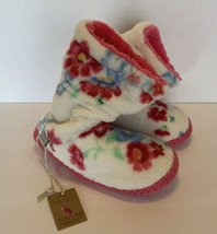 Joules Goodnight Wear Children&#39;s  White Pink Flower Slippers Sz:12-1 NEW - $25.74