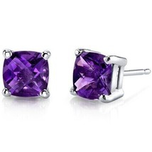 2.10Ct Cushion Cut Simulated Amethyst Stud Earrings 14k Yellow Gold Plated 925 - £78.30 GBP