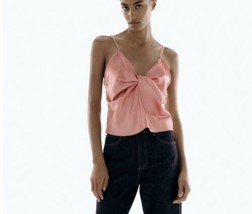 Zara Satin Effect Knotted Silky Flowy V-Neck Plunge Sexy Tank Top SZ XS - £26.16 GBP