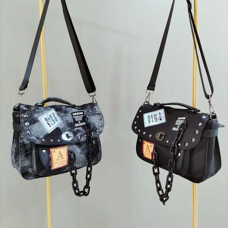 MBTI Vintage Y2k Womens Messenger Bag Denim Goth European and American Handbags  - $150.78