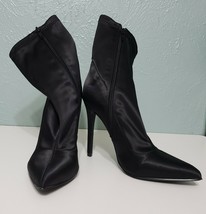 Womens Black Stiletto Heel Ankle Boot Stretch Fabric Booties Shoedazzle New - £27.37 GBP