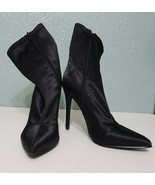 Womens Black Stiletto Heel Ankle Boot Stretch Fabric Booties Shoedazzle New - £27.26 GBP