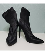 Womens Black Stiletto Heel Ankle Boot Stretch Fabric Booties Shoedazzle New - $26.89 CAD