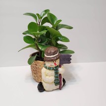 Vintage Snowman Planter, Christmas Plant Pot, Holiday Snow Man with Noel Sign image 3