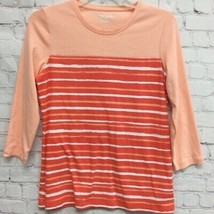 Kim Rogers Womens Casual Shirt Orange Stripe Long Sleeve Scoop Neck Cotton S - £4.06 GBP