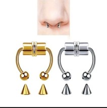 2 Pc Magnetic Non-Piercing  Nose Rings Fake Septum Segment Punk Silver Gold Tone - £7.62 GBP