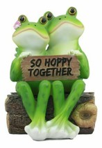 Ebros Romantic Frog Couple Sitting On Wooden Log Statue &quot;So Hoppy Together&quot; - £19.66 GBP