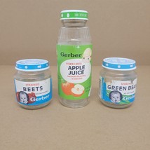 3 Vintage Gerber Baby Food Jars With Torn Labels &amp; Lids Early 1990’s - £13.29 GBP