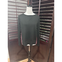 LOFT Pullover Sweater Women&#39;s XS Black Geometric Long Sleeve Jewel Neck ... - $19.39