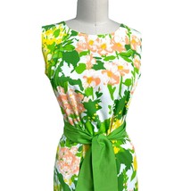 1960s VTG Cotton Floral Dress Smart Time Unique Hem Sz S/M Yellow Green ... - $79.30