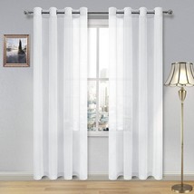 DWCN White Sheer Curtains Linen Look Semi Transparent Voile Grommet White Curtai - £25.95 GBP