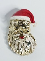 Santa Clause Face Red Hat Snow in Beard Fun Vintage Enamel Brooch Pin - £9.57 GBP