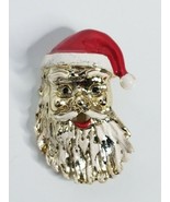 Santa Clause Face Red Hat Snow in Beard Fun Vintage Enamel Brooch Pin - £9.55 GBP