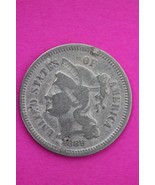 1869 Three 3 Cent Nickel Scarce Semi Key Date Type Coin Philadelphia Min... - $24.55 CAD