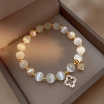 Natural Crystal Bracelet for Women White Opal Stone Pearl Lucky Four-leaf Clover - £15.08 GBP