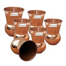 Set of 6 - Prisha India Craft  Copper Muglai Matka Glass Hammered Style Drinkwar - £40.44 GBP