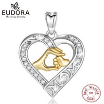 Sterling  Silver Cubic Zirconia Mom Necklace Heart Pendant Daughter Son Child Fa - £21.91 GBP