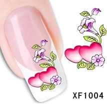 Nail Art Water Transfer Sticker Decal Stickers Pretty Flowers Pink Heart XF1004 - £2.47 GBP