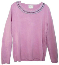 Debbie Morgan Womens XL Rose Pink Sweater Silver Black Rhinestones Bling... - £7.06 GBP