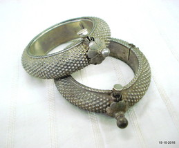 Vintage antique tribal old silver bangle bracelet pair belly dance jewel... - £308.39 GBP