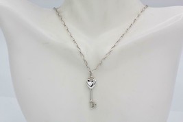Tiffany &amp; Co. 925 Sterling Silver Heart Key Diamond Pendant Necklace 18&quot;... - £335.55 GBP