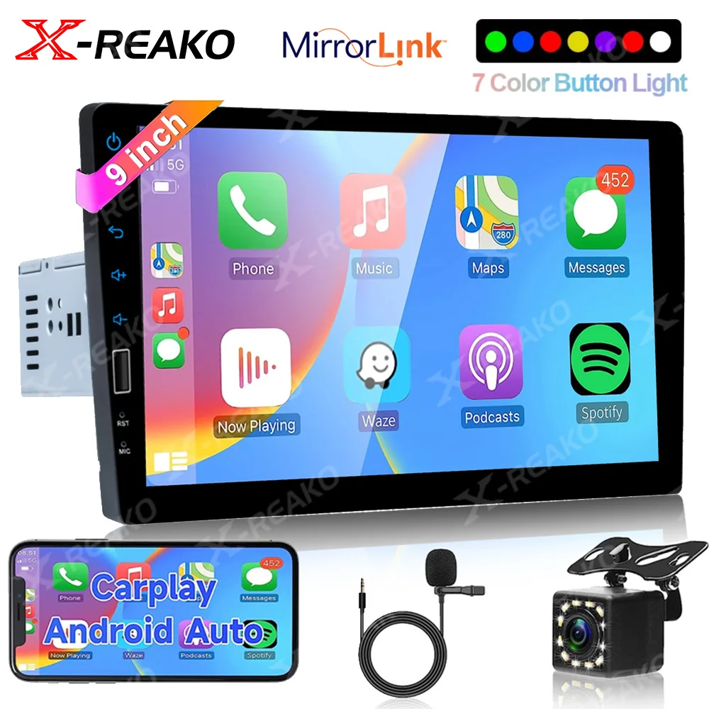 X-REAKO 1 Din Car Audio CarPlay Android Auto Multimedia MP5 Player 9 inc... - £66.11 GBP+