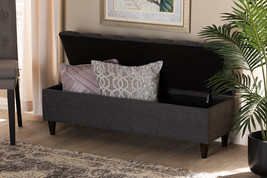 Beyla Charcoal Fabric Upholstered Dark Brown Storage Bench Ottoman - $3,960.68 MXN