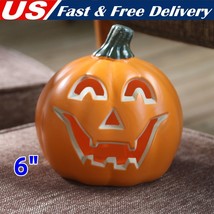 6&quot; Jack-O&#39;-Lantern Battery Operated Lighted Halloween Pumpkin Lamp Party Decor - £22.36 GBP