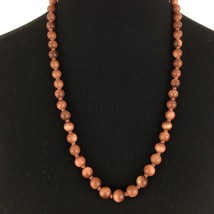 GOLDSTONE 10mm bead hand-knotted necklace - 26&quot; fancy sterling clasp vintage - £31.60 GBP