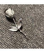 Vintage Long-stem Open ROSE Brooch Pin Silver tone Metal - $16.31 CAD