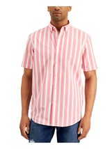 Club Room Men&#39;s Short Sleeve Printed Strip Shirt in Pink-Large - £12.04 GBP