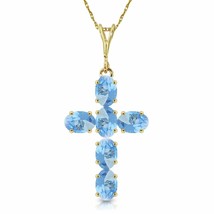 1.5 Carat 14K Yellow Gold Cross Gemstone Necklace Natural Blue Topaz 14&quot;-24&quot; - £311.25 GBP