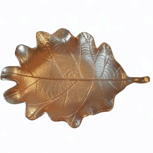 Primary image for 13 Inch Long Golden Metal Leaf Bowl Dish Glimmering Fall Home Decor