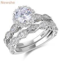 Newshe 2.6Ct White Round Cut AAA CZ Vintage Wedding Ring Set Genuine 925 Sterlin - £42.32 GBP