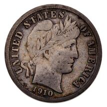 1910-S 10C Barber Dime Fine Condition, Nice Detail for Grade, Complete L... - $74.23