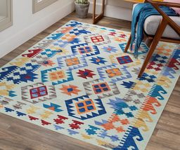 EORC MA6MU5X8 Hand-Knotted Wool Flat Geometric Rug, 5&#39; x 8&#39;, Multicolored Area R - £563.98 GBP