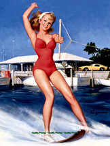 Pretty Woman Water Skiing 8.5x11&quot; Photo Print Gil Elvgren Swinsuit Pinup Art - £6.20 GBP