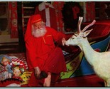 Santa Claus &amp; Blitzen Santa&#39;s Workshop North Pole New York Chrome Postca... - $3.91