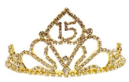 Pointed Sweet 15 Mis Quince Anos Gold Rhinestone Tiara Favor Gift Keepsake - £20.03 GBP