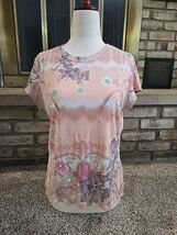 One World Vtg Floral Baby Tee Womans Sz Large Cottagecore Boho Peasant Pink - $20.79