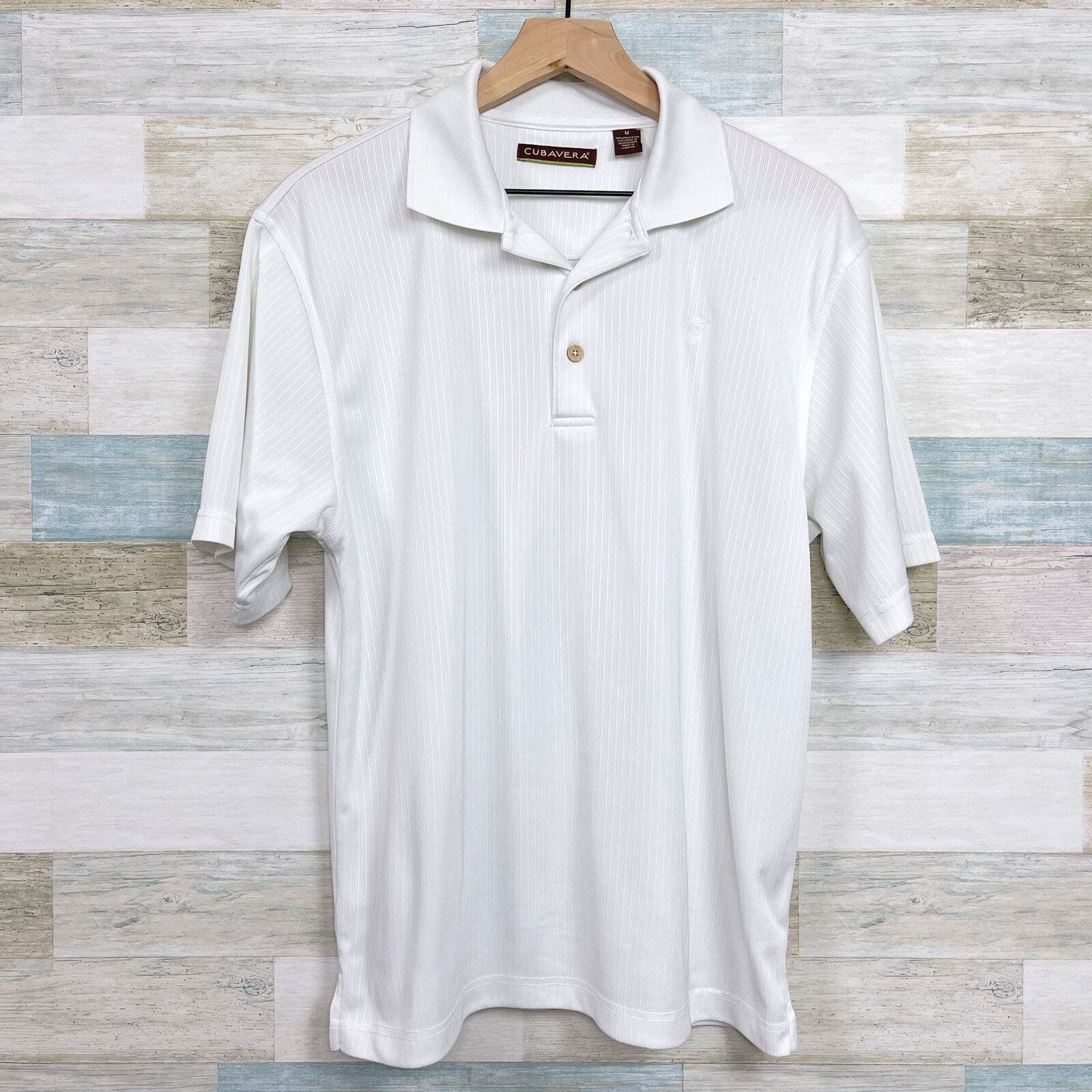 Primary image for Cubavera Textured Polo Shirt White Solid Short Sleeve Casual Stretch Mens Medium