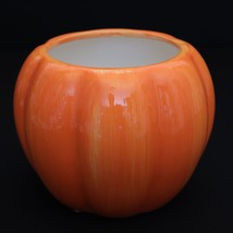 Ceramic Pumpkin Planter Pot 5&quot; x 6.5&quot; Halloween Autumn Fall Harvest Decor EUC - £14.17 GBP