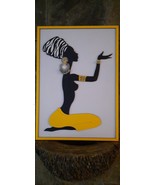 Wooden Lady Wall Art Yellow Black Home Decor Silver Indian Ethnic Real Earring - $174.52