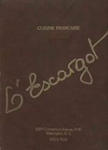 L&#39;Escargot Menu Cuisine Francaise Connecticut Ave Washington DC 1989 - £29.70 GBP