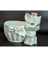 Vtg Lefton White Kitten Kitty Cat Planter Bow Blue Eyes Vase Anthropomor... - $34.41