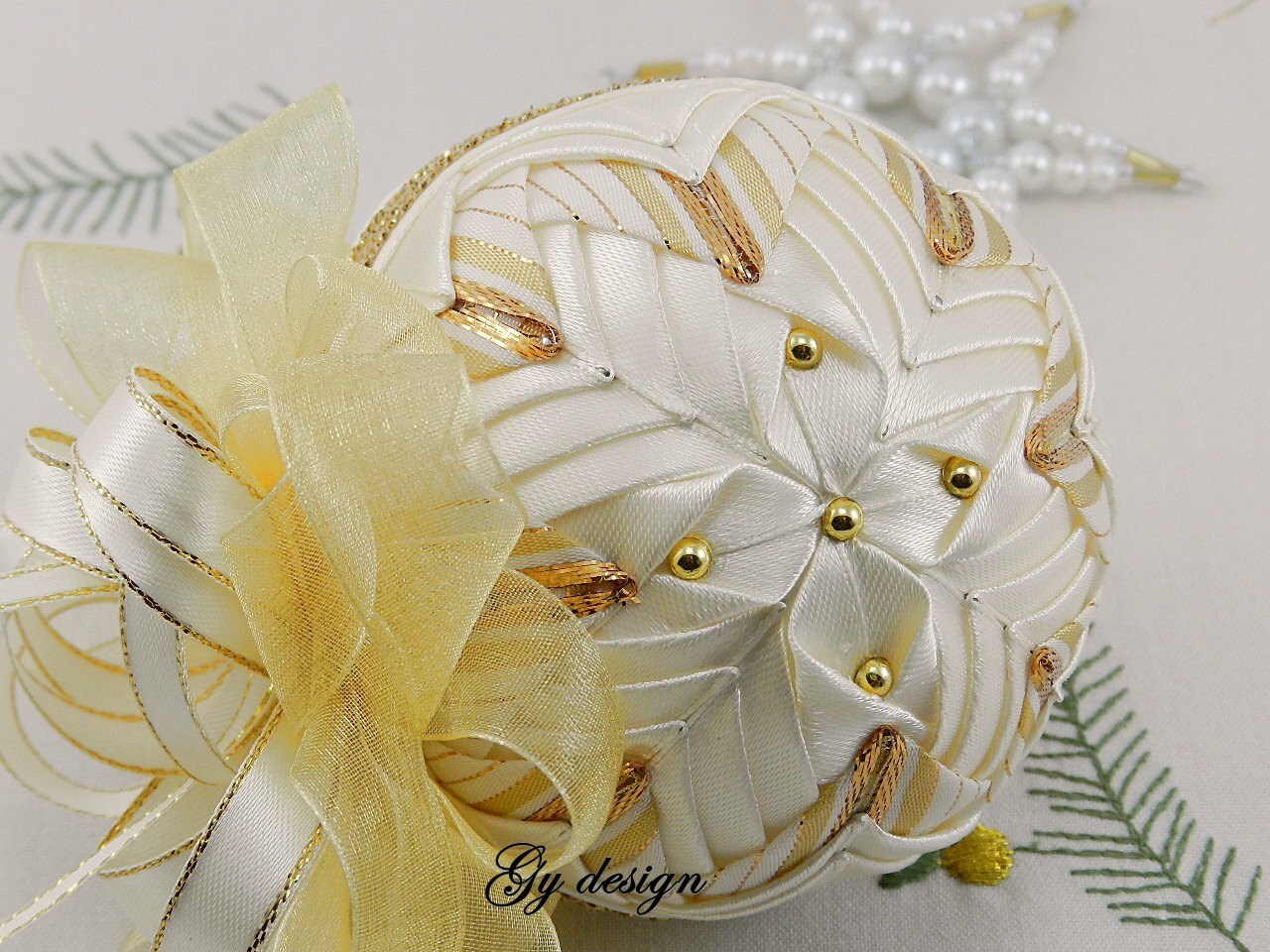 Gold silver Christmas tree ornament wedding decor handmade xmas bauble gift