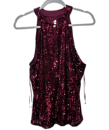 Belk Womens Burgundy Sequins Sleeveless Halter Top Sparkles Button Closu... - $29.65
