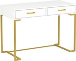 40 Inch Computer Desk, White And Gold Desk With 2 Drawers, Modern Simple... - $210.99